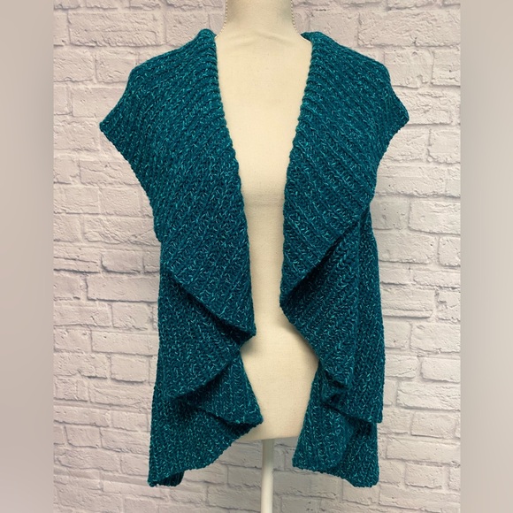 Ruby Rd Teal Open-Front Cardigan Vest Sweater Sz M - Picture 1 of 6